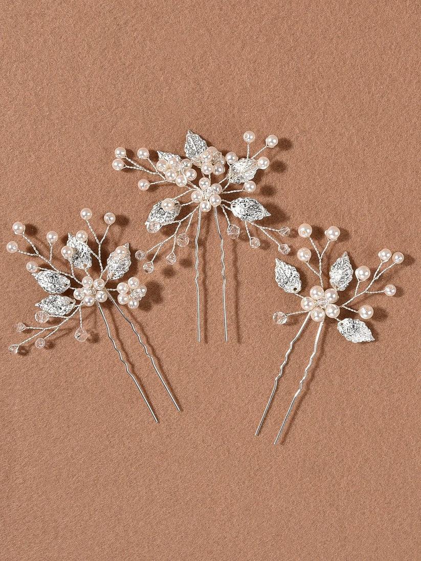 3pcs Faux Pearl Decor Bridal Hair Pin